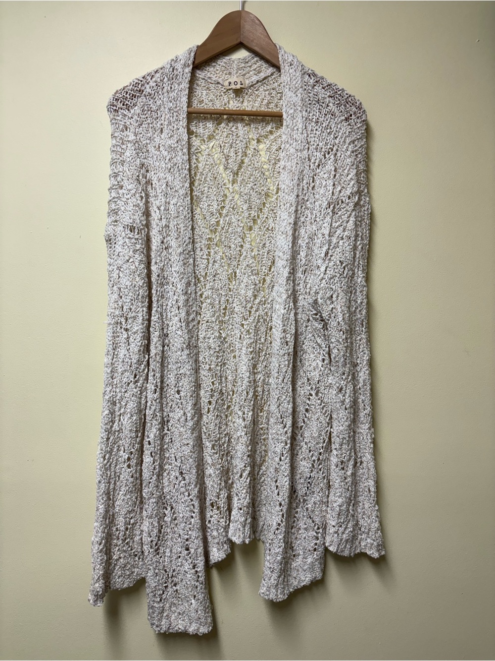 POL Open Boho Knit Duster Festival Cardigan Cream - Large